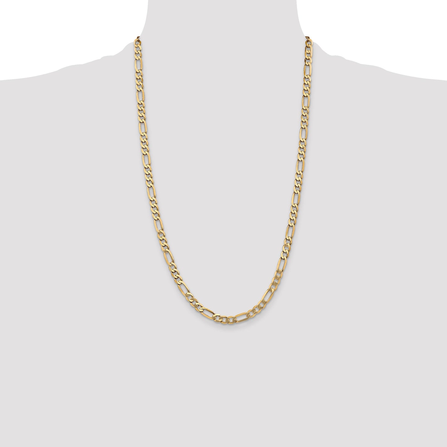 14K 26 inch 5.25mm Flat Figaro with Lobster Clasp Chain