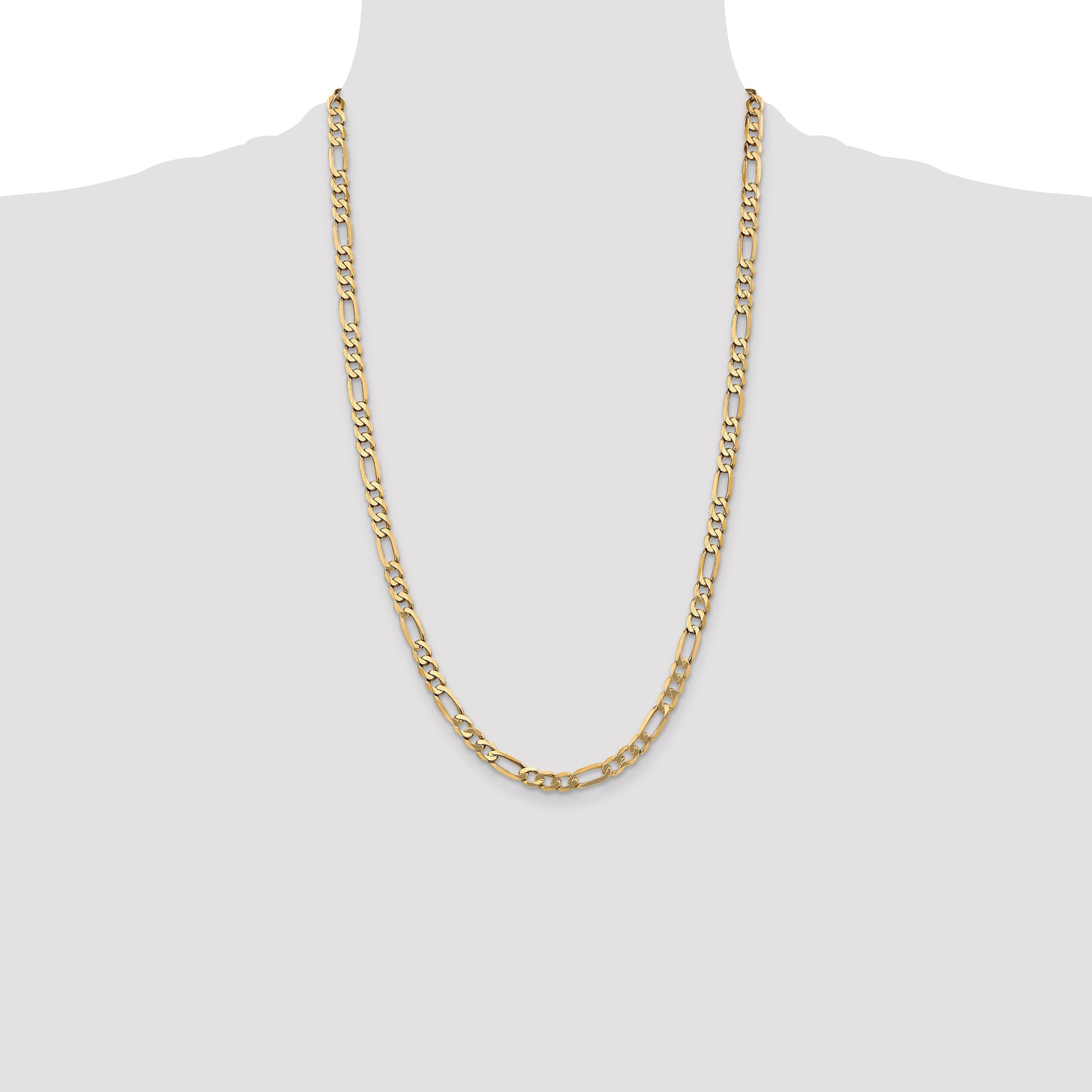 14K 26 inch 5.25mm Flat Figaro with Lobster Clasp Chain