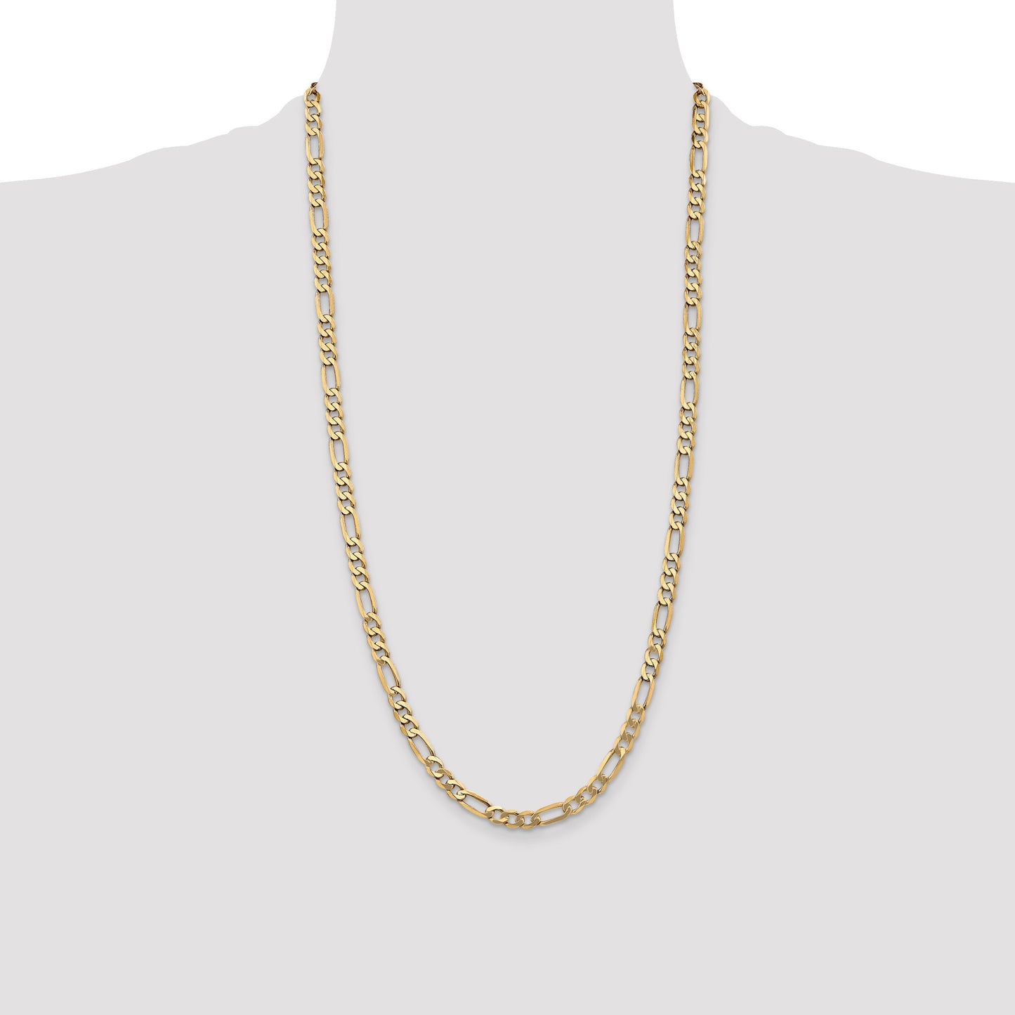 14K 28 inch 5.25mm Flat Figaro with Lobster Clasp Chain