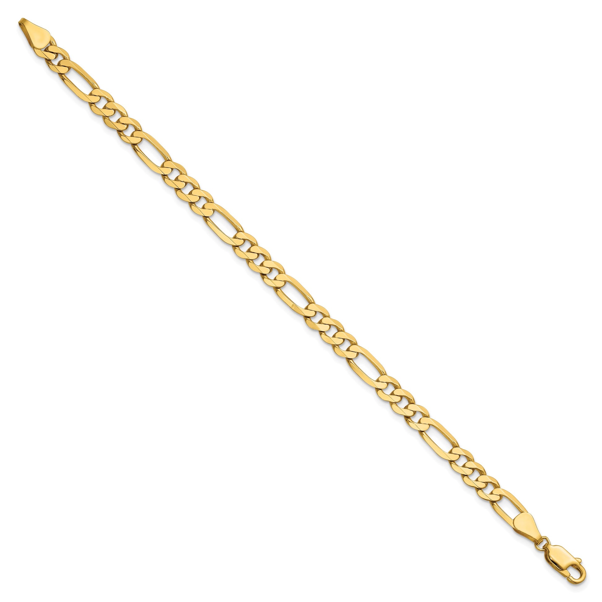 14K 7 inch 5.25mm Flat Figaro with Lobster Clasp Bracelet