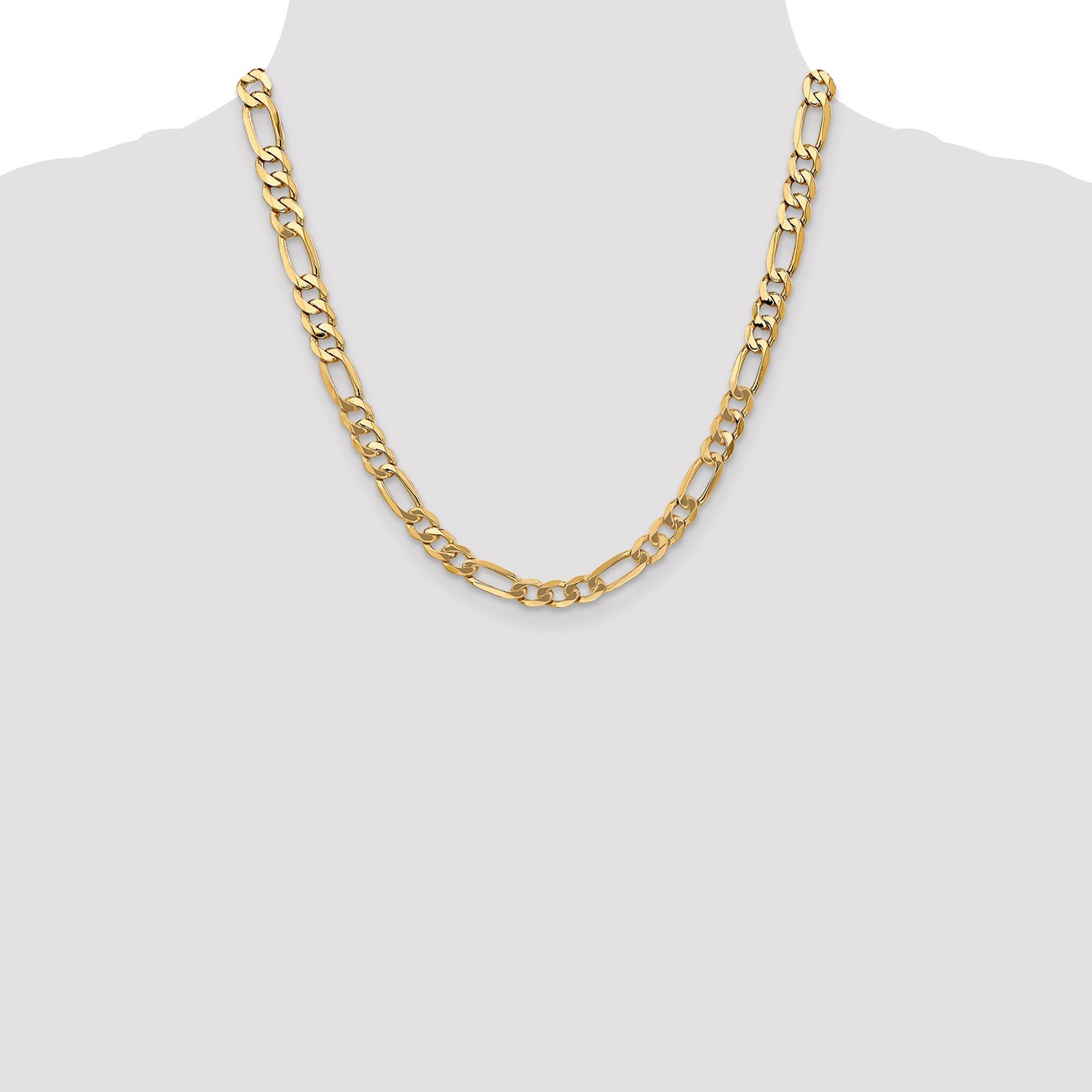 14K 20 inch 7mm Flat Figaro with Lobster Clasp Chain