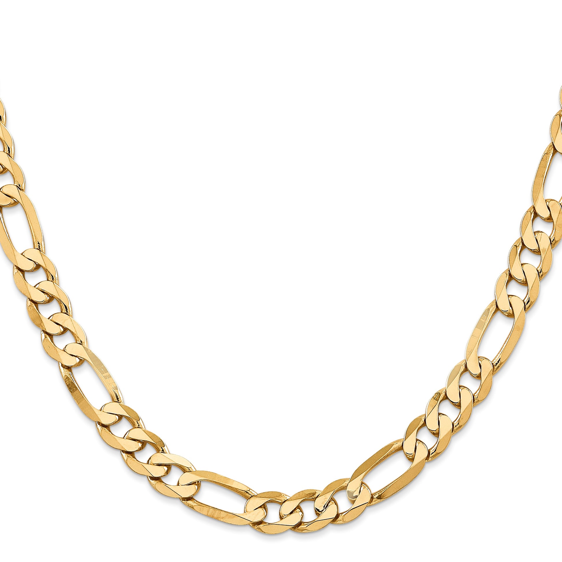 14K 22 inch 7.5mm Flat Figaro with Lobster Clasp Chain