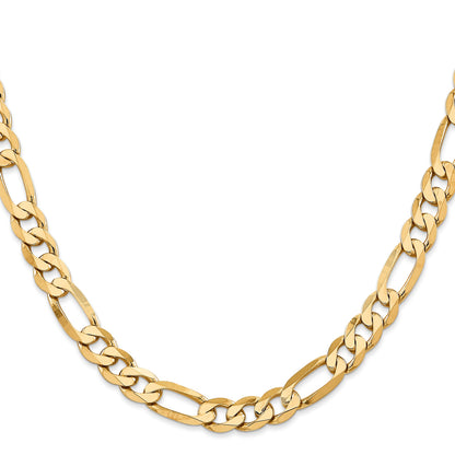 14K 22 inch 7.5mm Flat Figaro with Lobster Clasp Chain