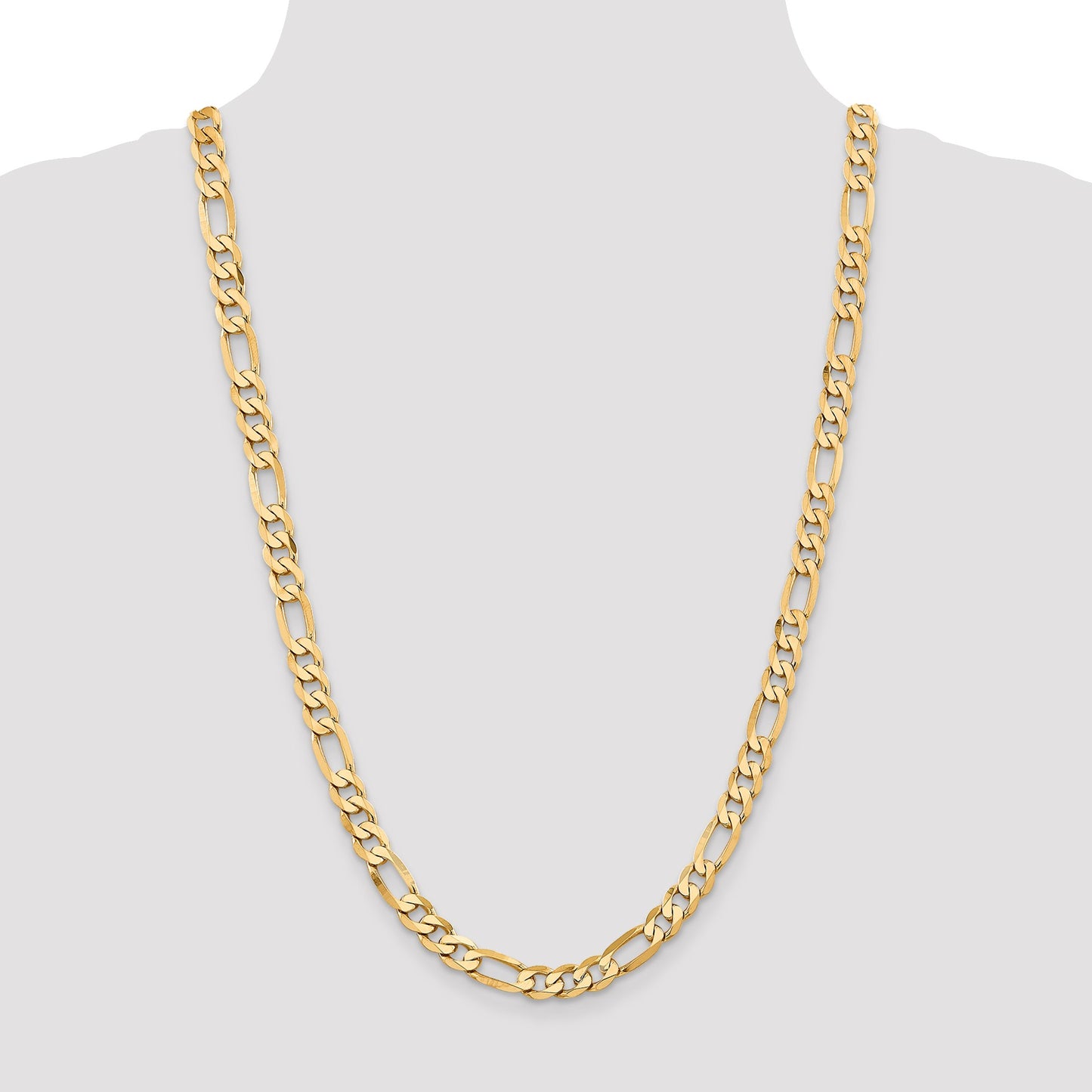 14K 26 inch 7.5mm Flat Figaro with Lobster Clasp Chain