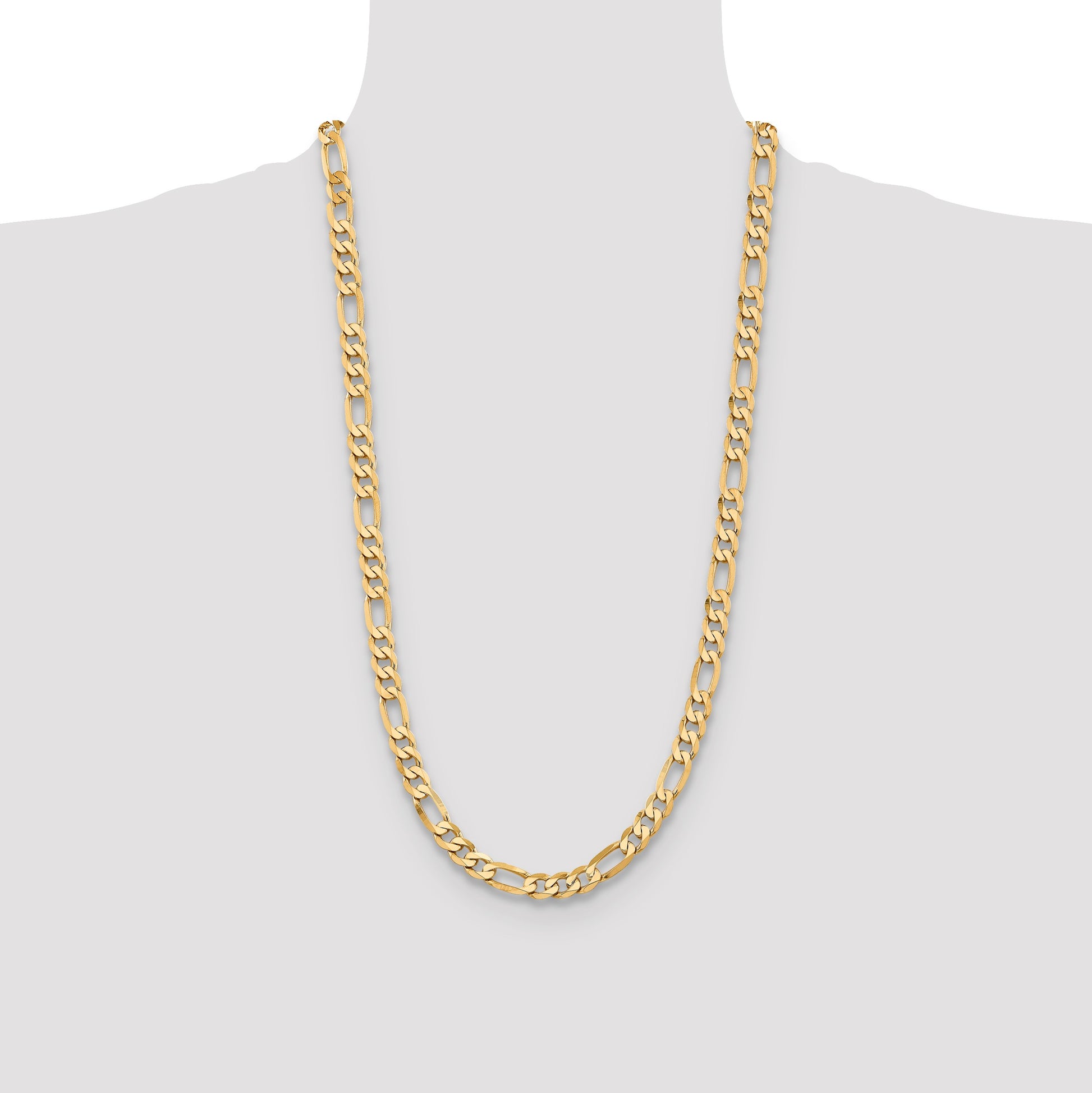 14K 28 inch 7.5mm Flat Figaro with Lobster Clasp Chain