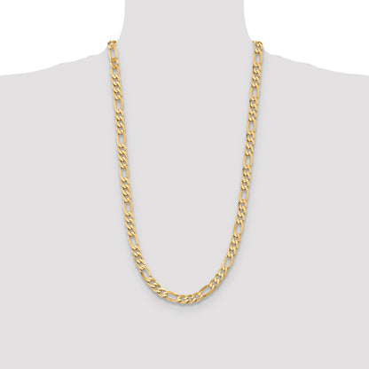 14K 28 inch 7.5mm Flat Figaro with Lobster Clasp Chain