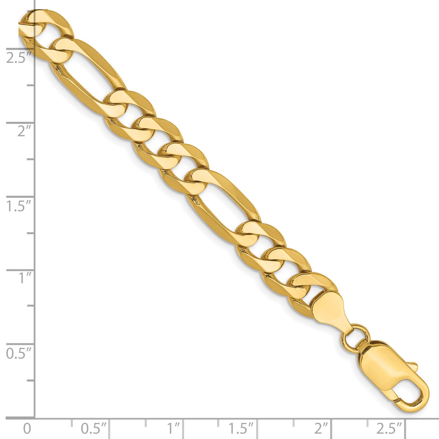 14K 9 inch 7.5mm Flat Figaro with Lobster Clasp Chain