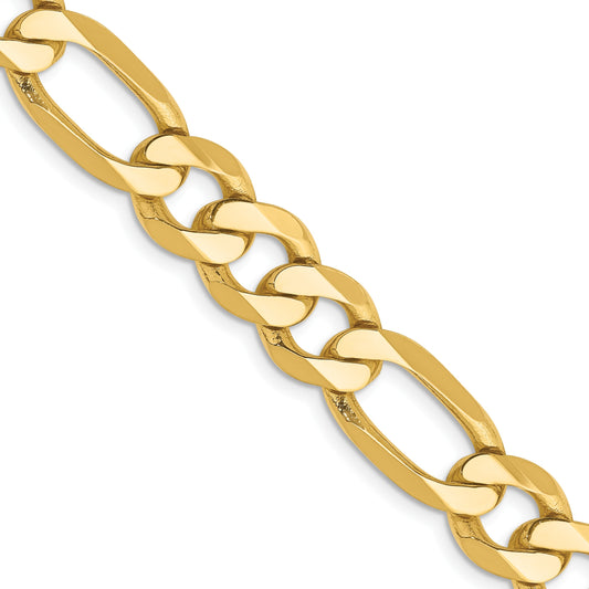 14K 22 inch 8.75mm Flat Figaro with Lobster Clasp Chain