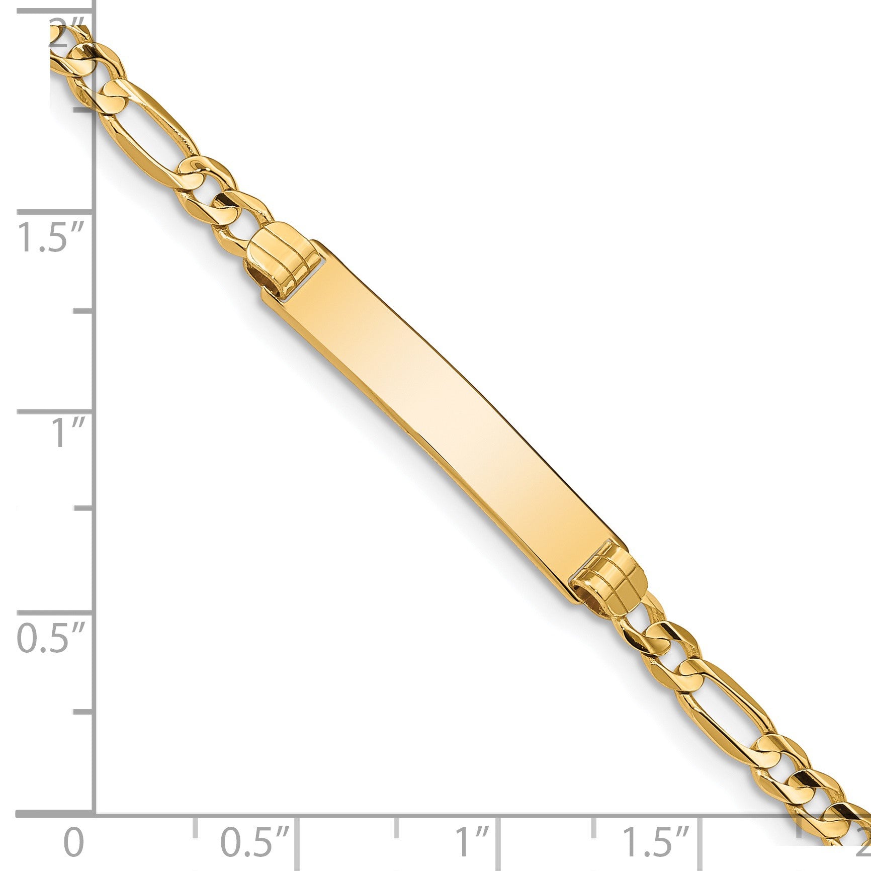 14k Polished Solid Chain/Solid Plate Figaro Link 25x4.8mm Plate 8 inch ID Bracelet