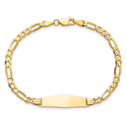 14k Polished Solid Chain/Solid Plate Figaro Link Soft Diamond Shape 24.5x7.3mm Plate 8 inch ID Bracelet