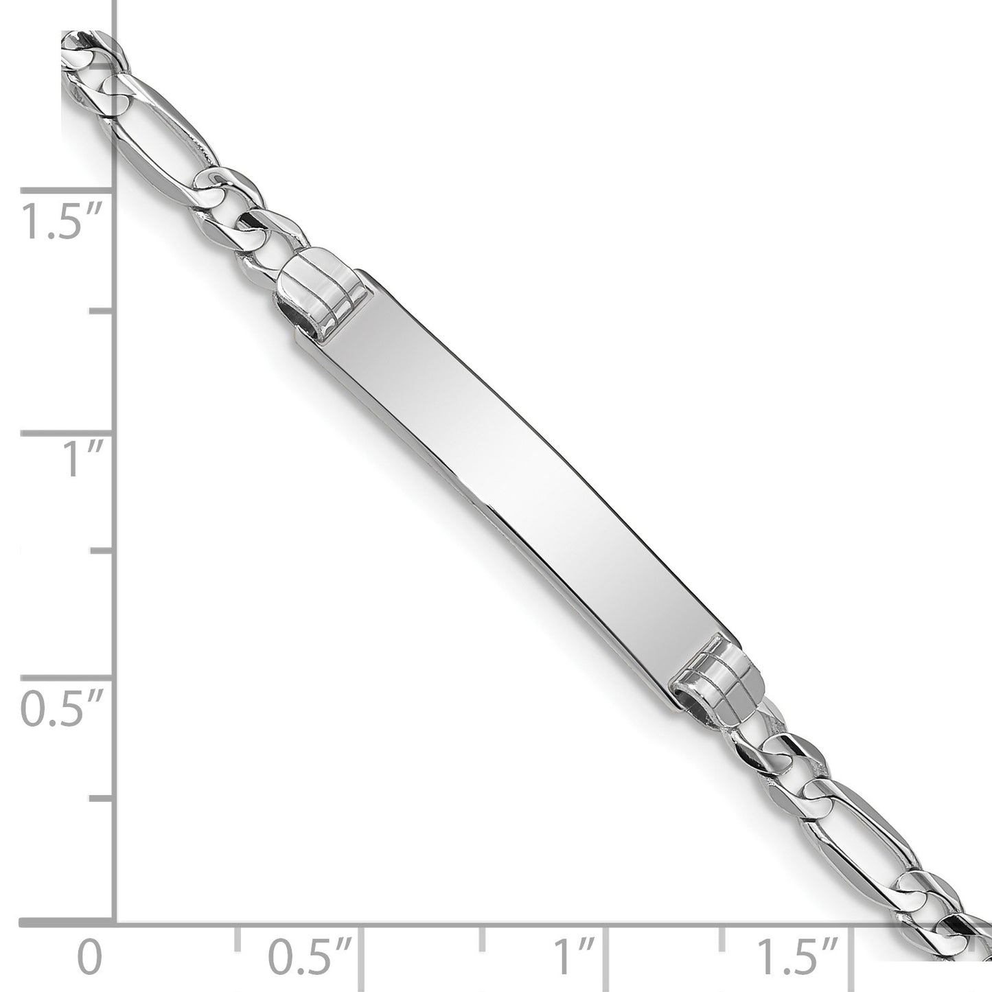 14k White Gold Polished Solid Chain/Solid Plate Figaro Link 25x5mm Plate 8 inch ID Bracelet