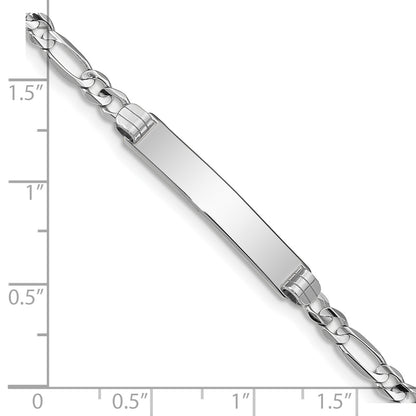14k White Gold Polished Solid Chain/Solid Plate Figaro Link 25x5mm Plate 7 inch ID Bracelet