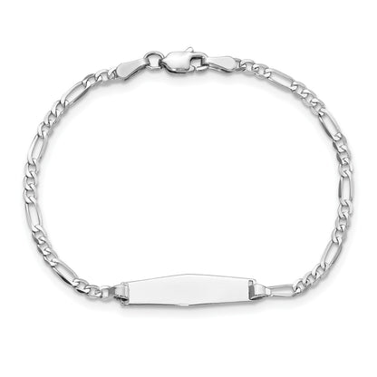 14k White Gold Polished Solid Chain/Solid Plate Figaro Link Soft Diamond Shape 19.5x5.5mm Plate 6 inch Baby/Child ID Bracelet