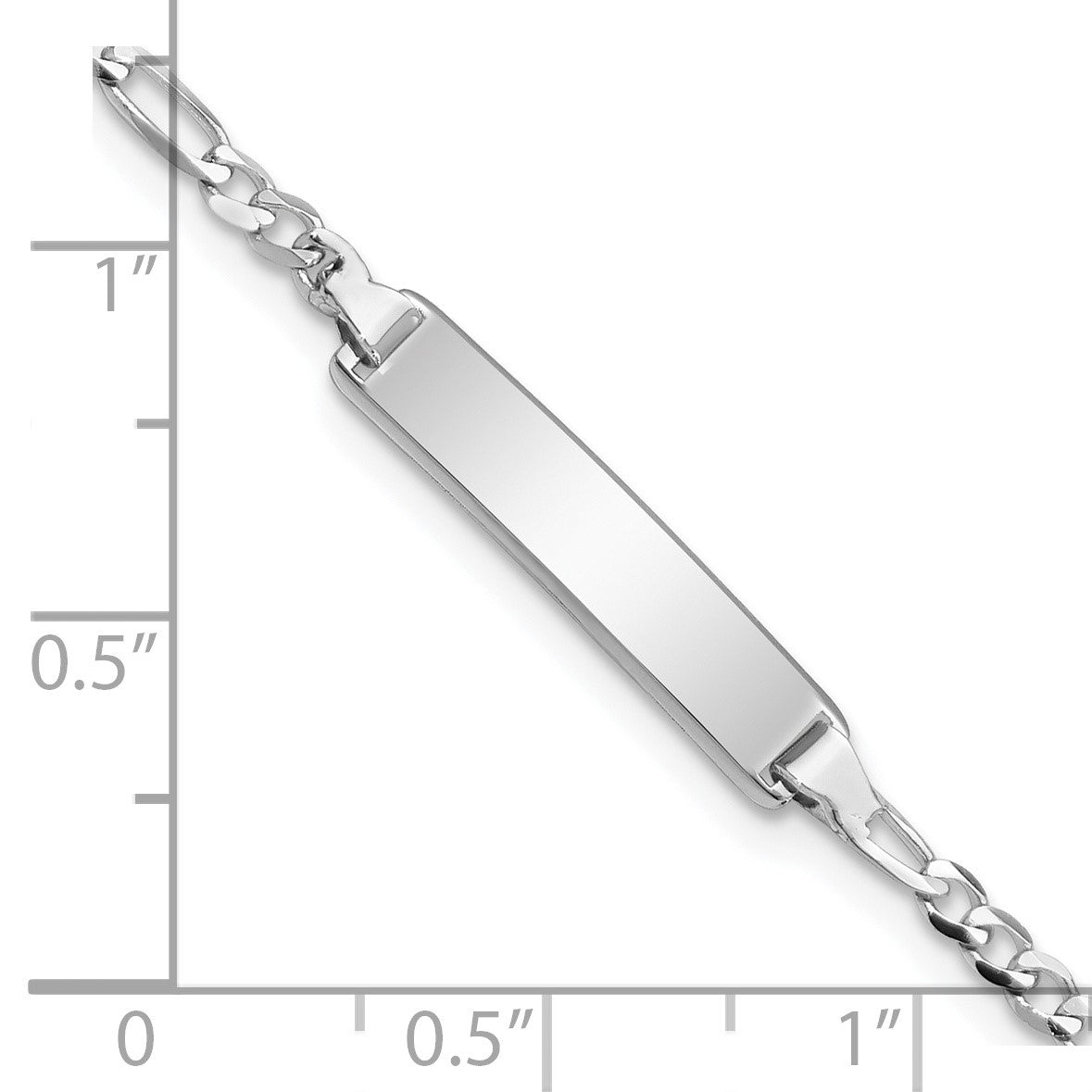 14k White Gold Polished Solid Chain/Solid Plate Figaro Link 20x4.5mm Plate 6 inch Baby/Child ID Bracelet