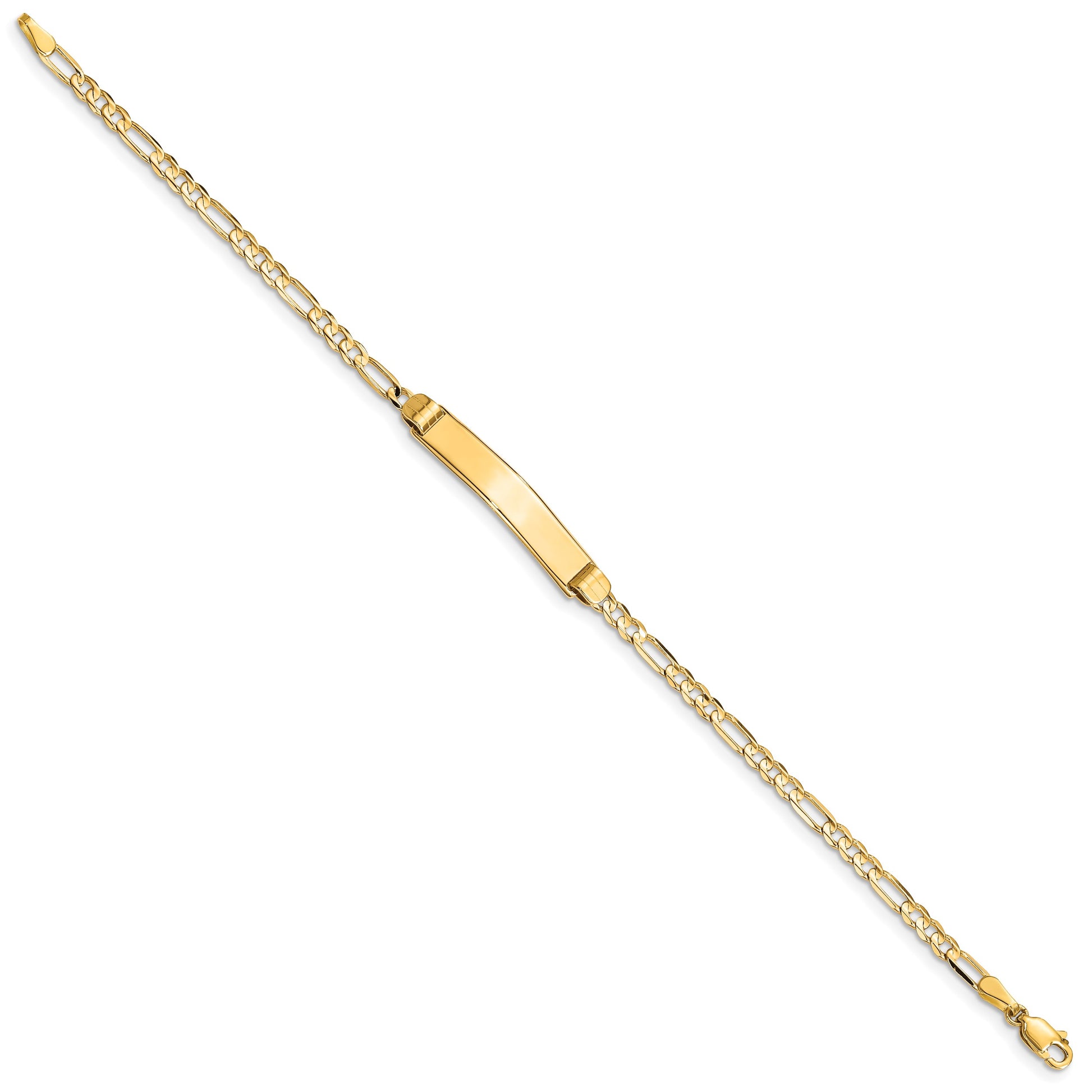 14k Polished Solid Chain/Solid Plate Figaro Link 24.5x4.8mm Plate 8 inch ID Bracelet