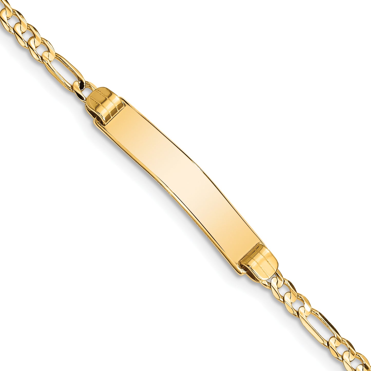 14k Polished Solid Chain/Solid Plate Figaro Link 24.5x4.8mm Plate 8 inch ID Bracelet