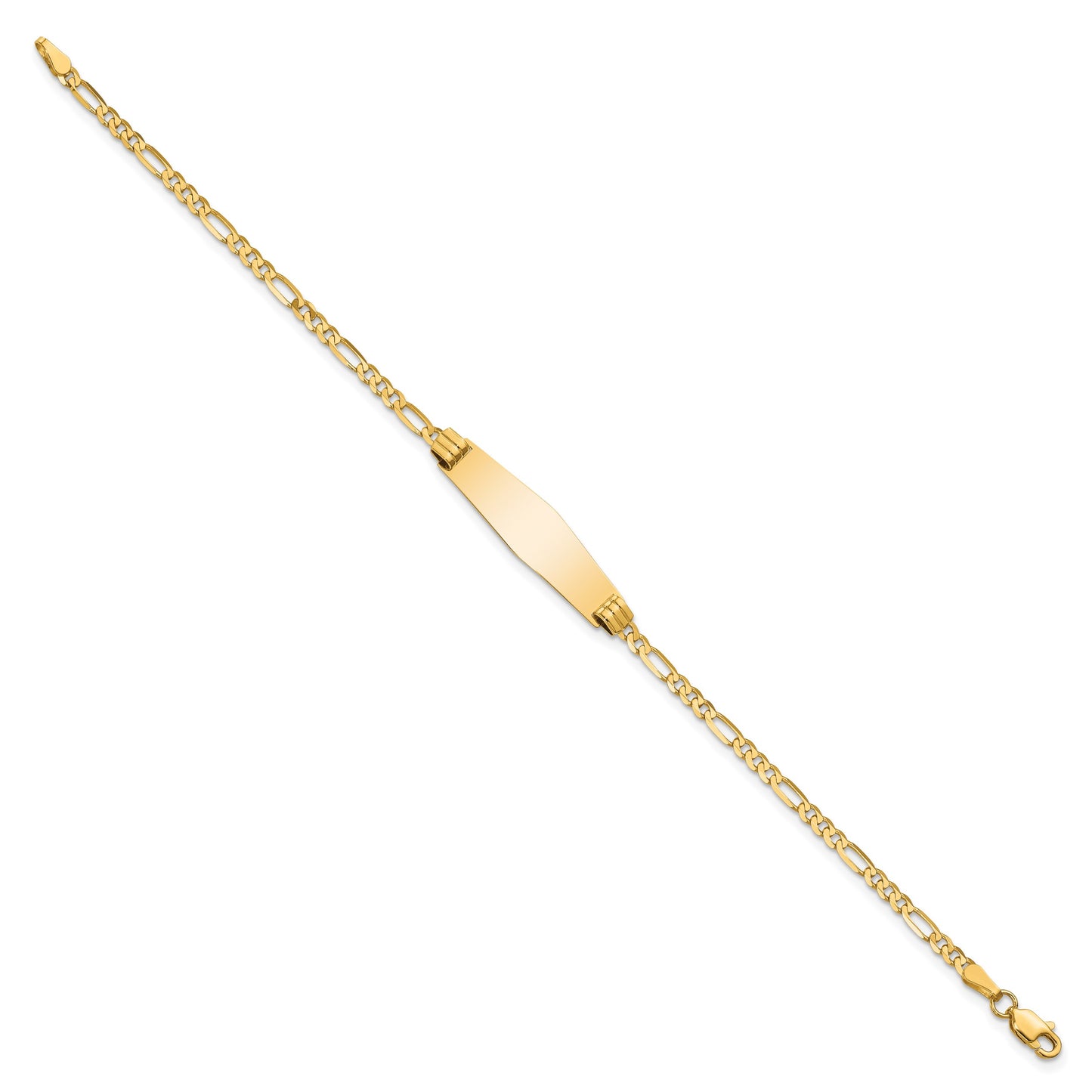 14k Polished Solid Chain/Solid Plate Figaro Link Soft Diamond Shape 24.5x7.3mm Plate 7 inch ID Bracelet