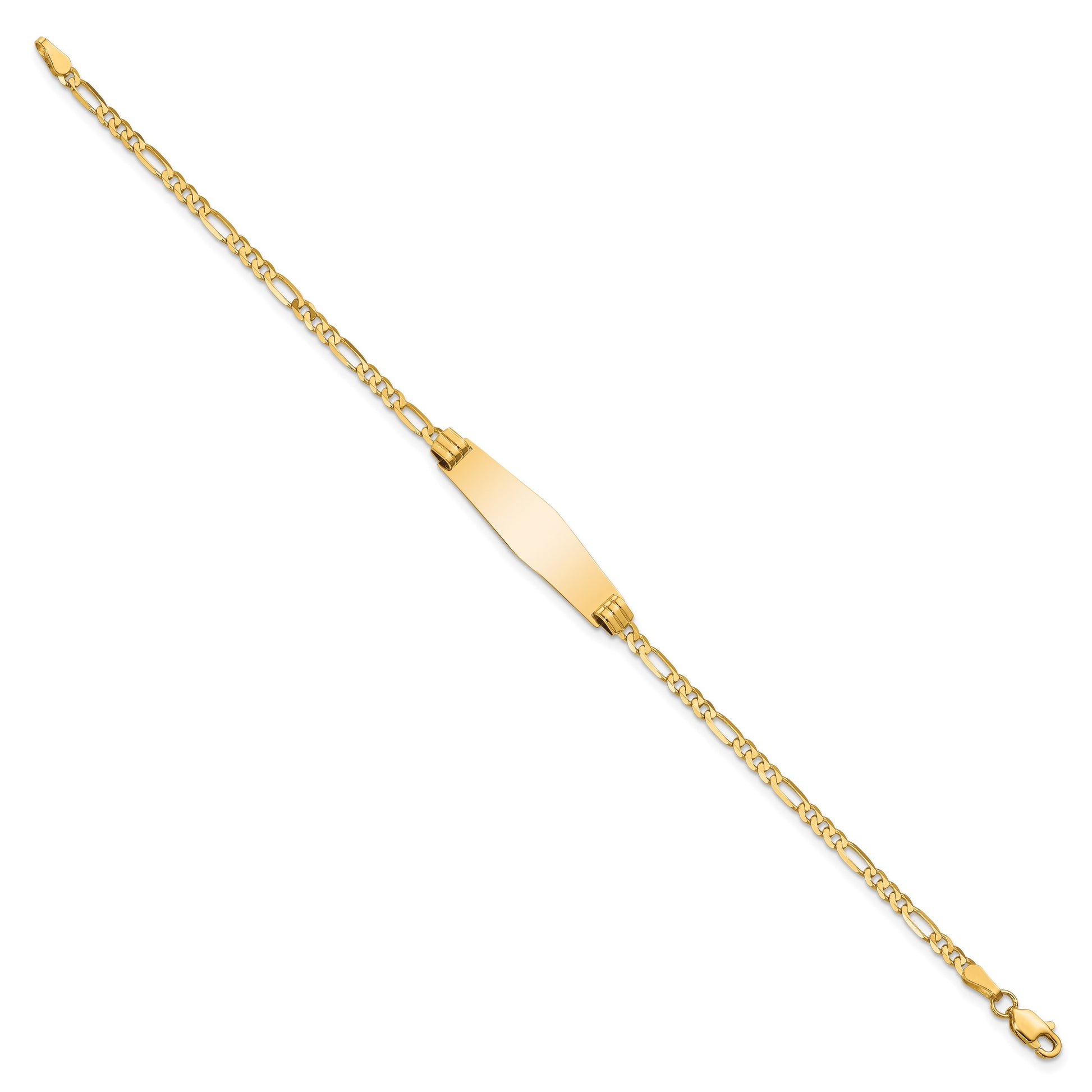 14k Polished Solid Chain/Solid Plate Figaro Link Soft Diamond Shape 24.5x7.3mm Plate 7 inch ID Bracelet