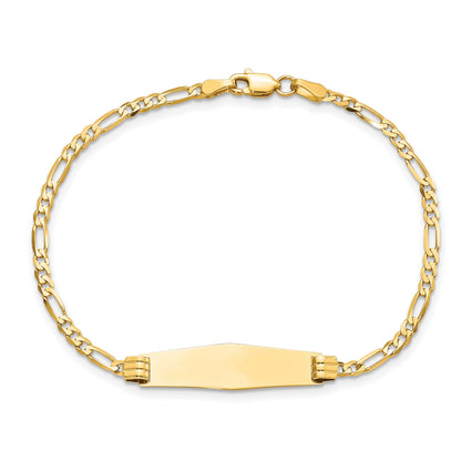 14k Polished Solid Chain/Solid Plate Figaro Link Soft Diamond Shape 24.5x7.3mm Plate 7 inch ID Bracelet