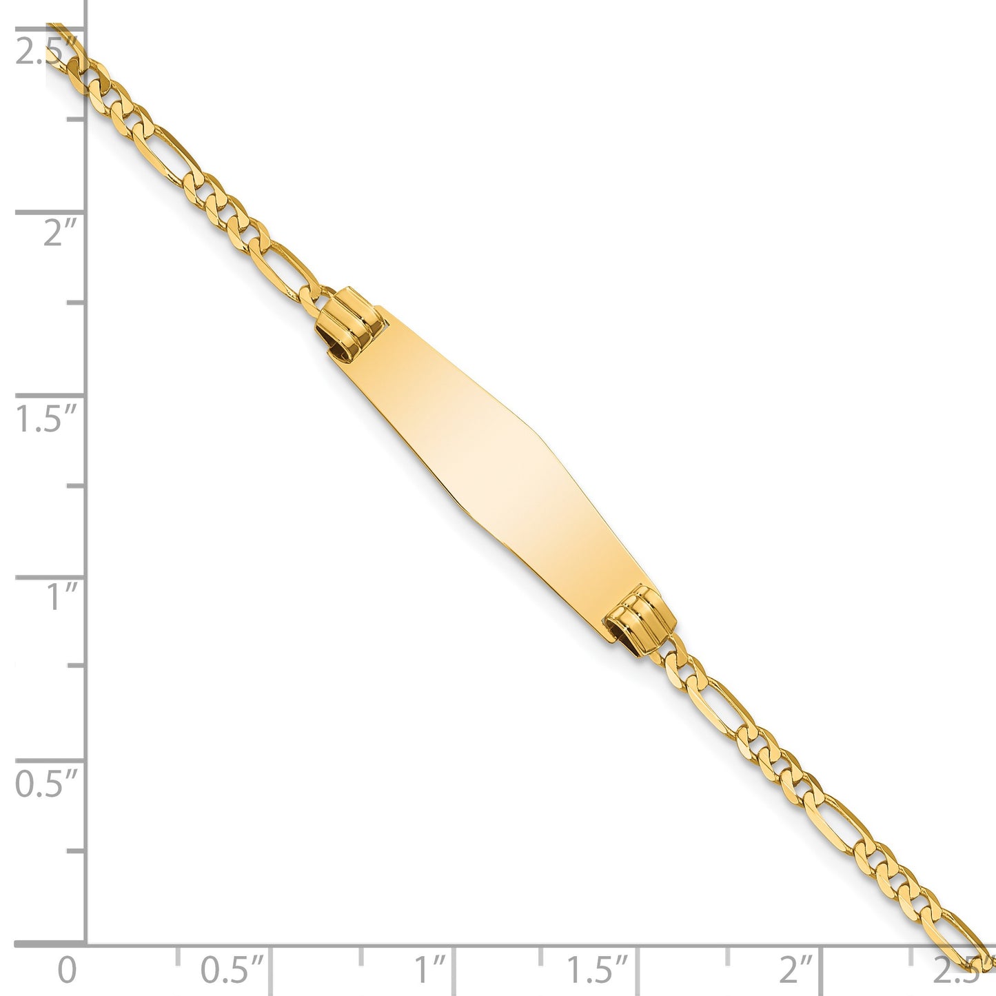 14k Polished Solid Chain/Solid Plate Figaro Link Soft Diamond Shape 24.5x7.3mm Plate 7 inch ID Bracelet