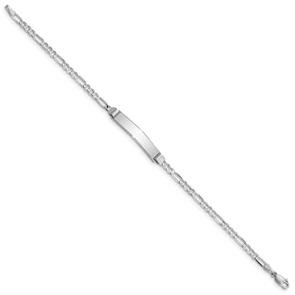 14k White Gold Polished Solid Chain/Solid Plate Figaro Link 25x4.8mm Plate 8 inch ID Bracelet