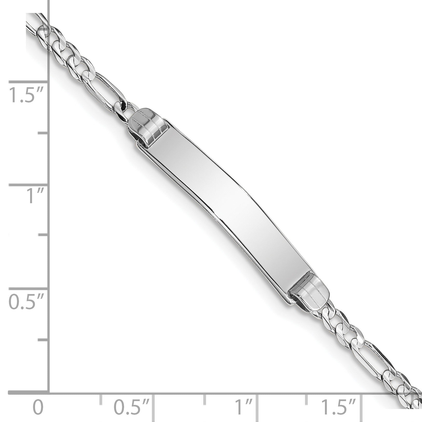 14k White Gold Polished Solid Chain/Solid Plate Figaro Link 25x4.8mm Plate 7 inch ID Bracelet