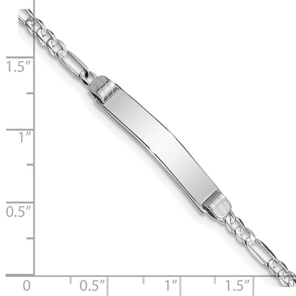 14k White Gold Polished Solid Chain/Solid Plate Figaro Link 25x4.8mm Plate 7 inch ID Bracelet