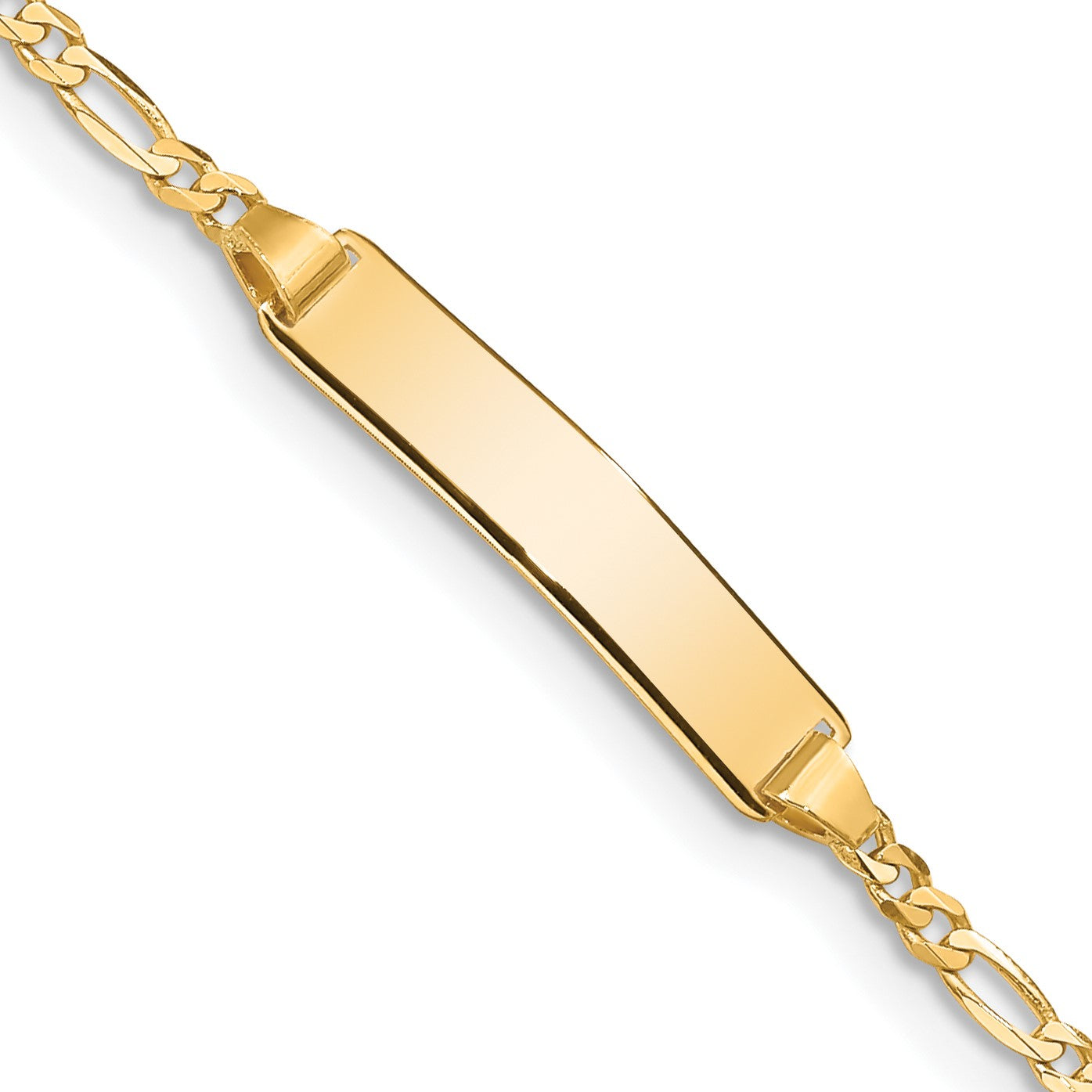 14k Polished Solid Chain/Solid Plate Figaro Link 19x4mm Plate 5.5 inch Baby/Child ID Bracelet