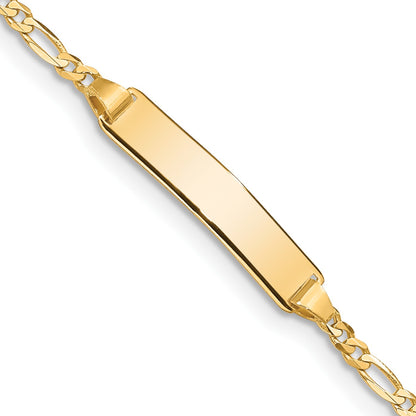 14k Polished Solid Chain/Solid Plate Figaro Link 19x4mm Plate 5.5 inch Baby/Child ID Bracelet