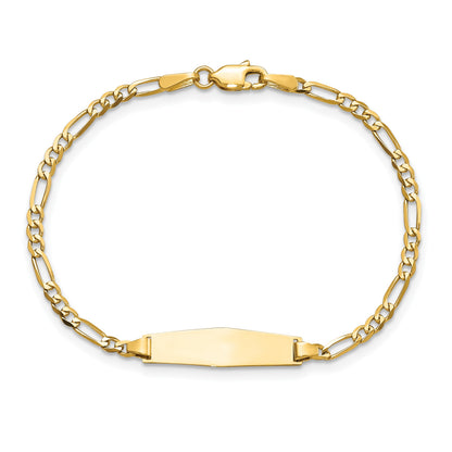 14k Polished Solid Chain/Solid Plate Figaro Link Soft Diamond Shape 19.5x5mm Plate 8 inch ID Bracelet