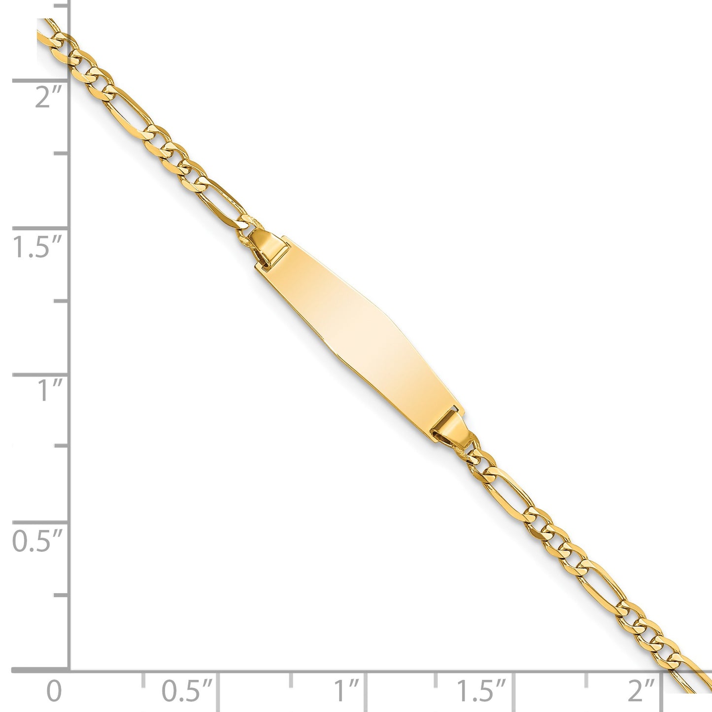 14k Polished Solid Chain/Solid Plate Figaro Link Soft Diamond Shape 19.5x5mm Plate 7 inch ID Bracelet
