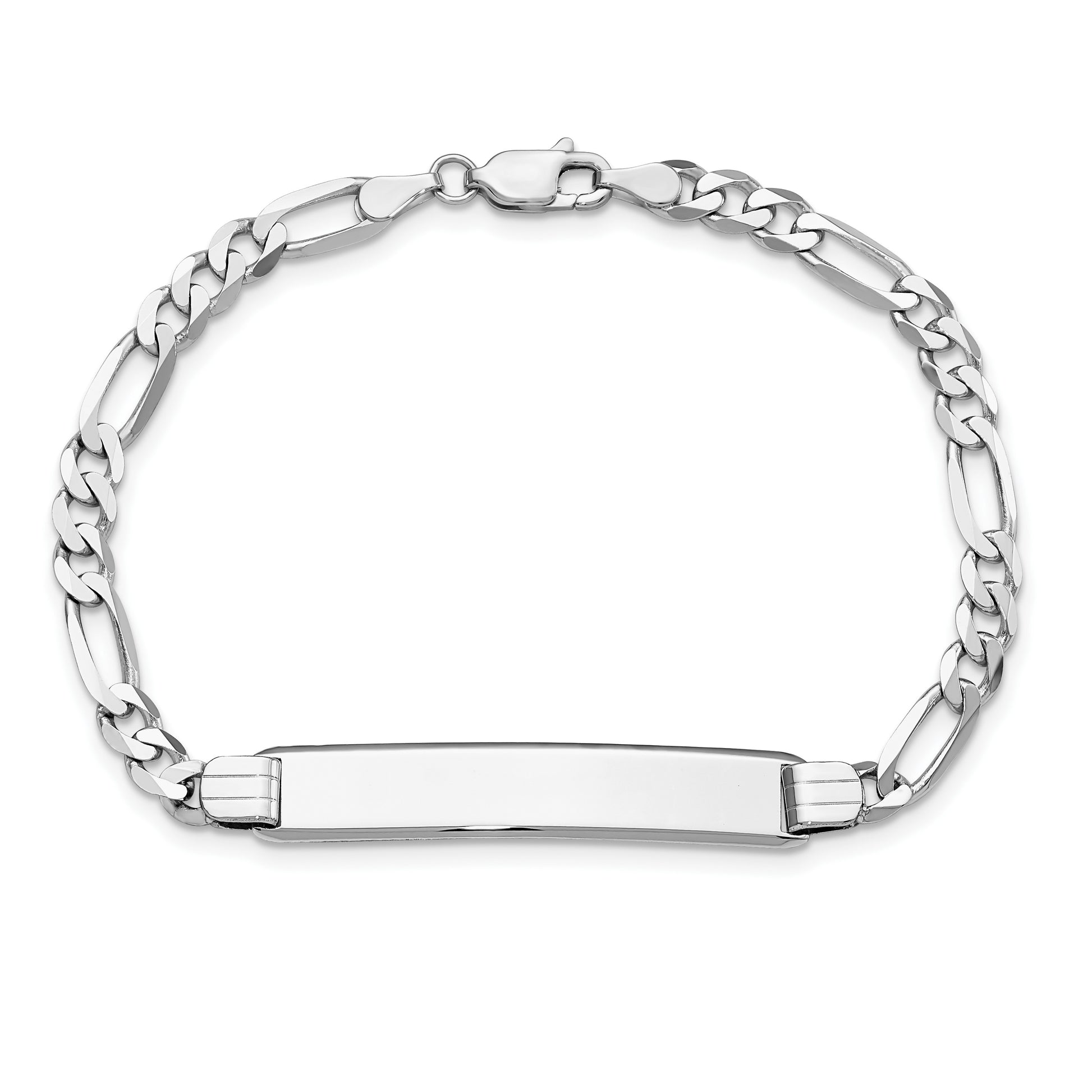 14k White Gold Polished Solid Chain/Solid Plate Figaro Link Soft Diamond Shape 33x9mm Plate 8 inch ID Bracelet