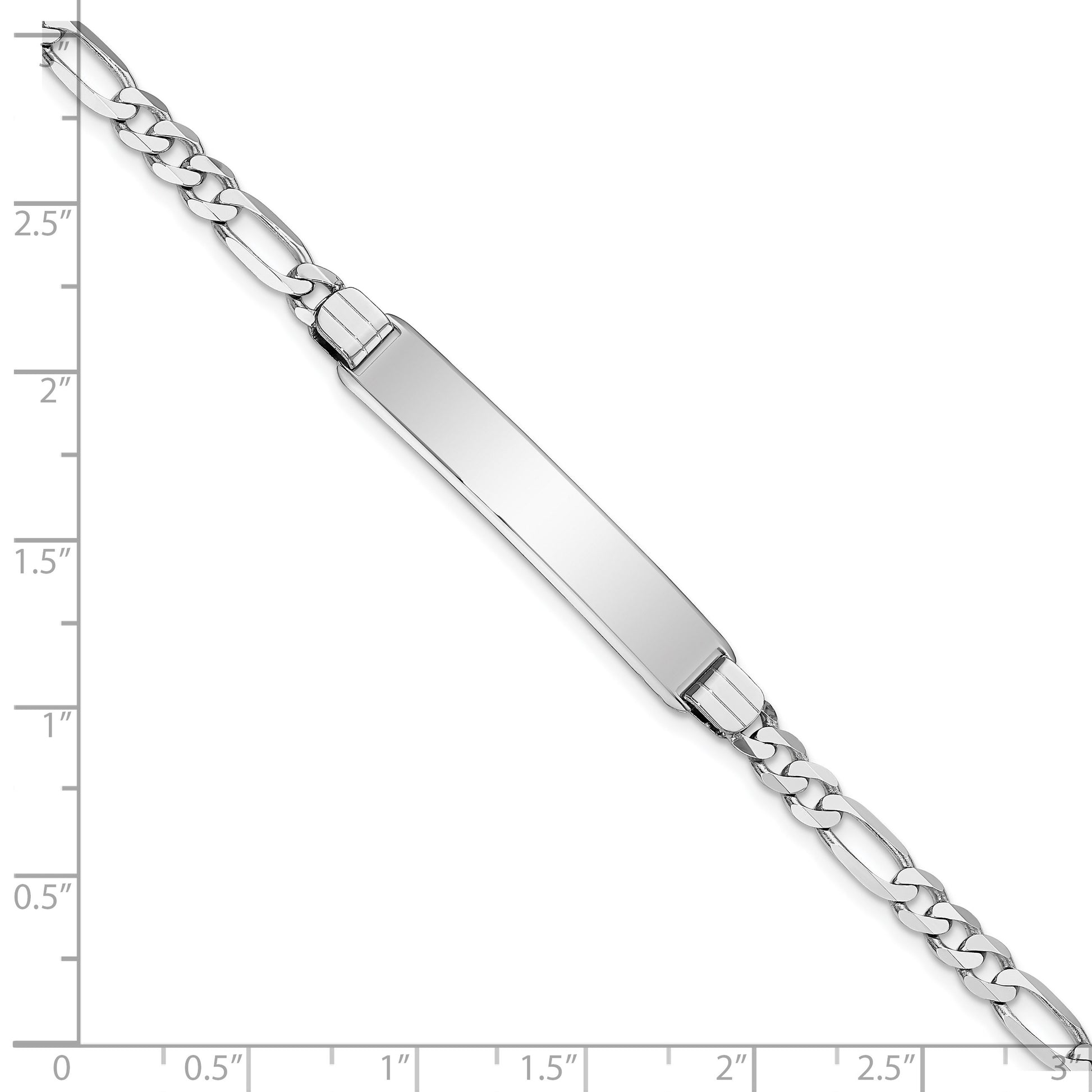 14k White Gold Polished Solid Chain/Solid Plate Figaro Link Soft Diamond Shape 33x9mm Plate 8 inch ID Bracelet