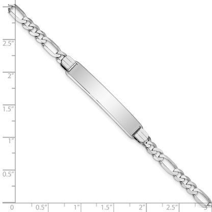 14k White Gold Polished Solid Chain/Solid Plate Figaro Link Soft Diamond Shape 33x9mm Plate 8 inch ID Bracelet