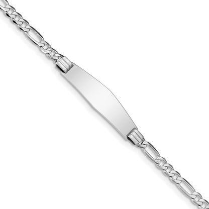 14k White Gold Polished Solid Chain/Solid Plate Figaro Link Soft Diamond Shape 33x9mm Plate 8 inch ID Bracelet