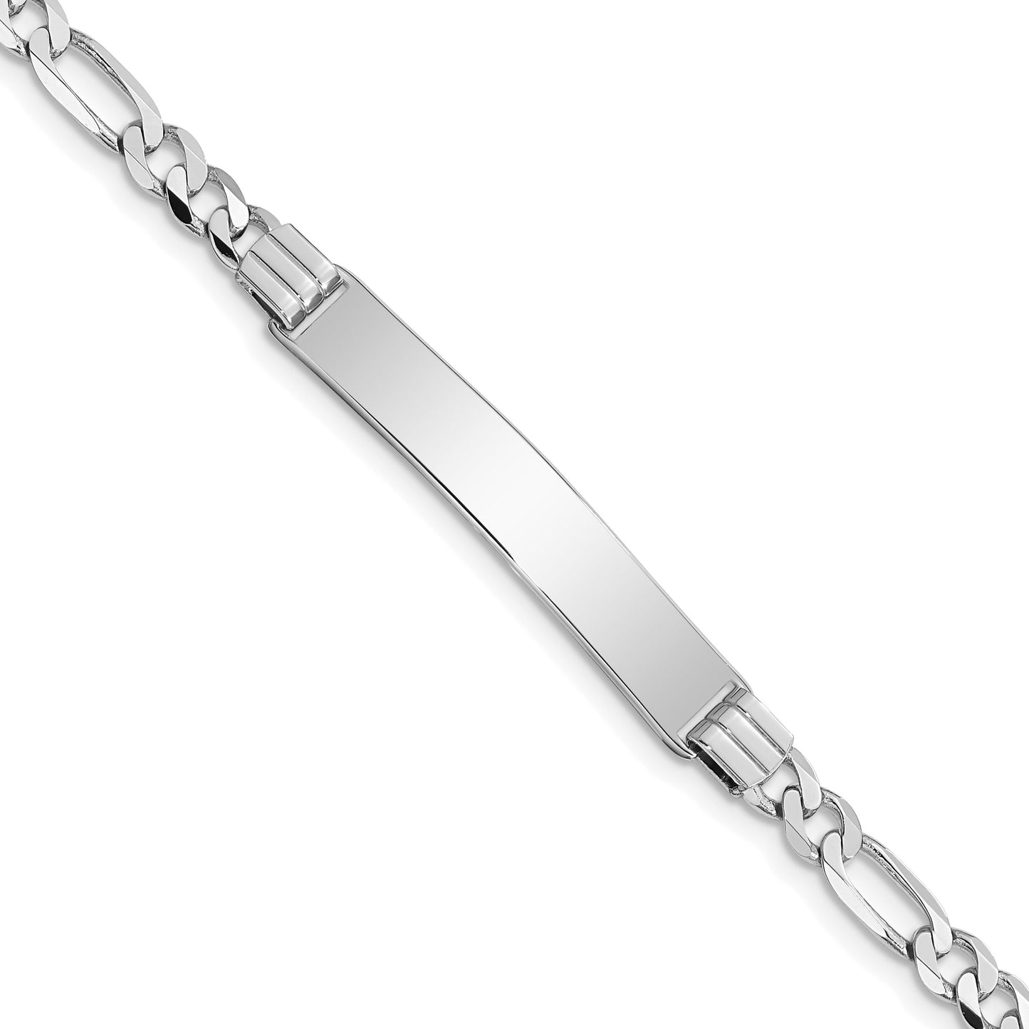 14k White Gold Polished Solid Chain/Solid Plate Figaro Link 33.5x6mm Plate 7 inch ID Bracelet