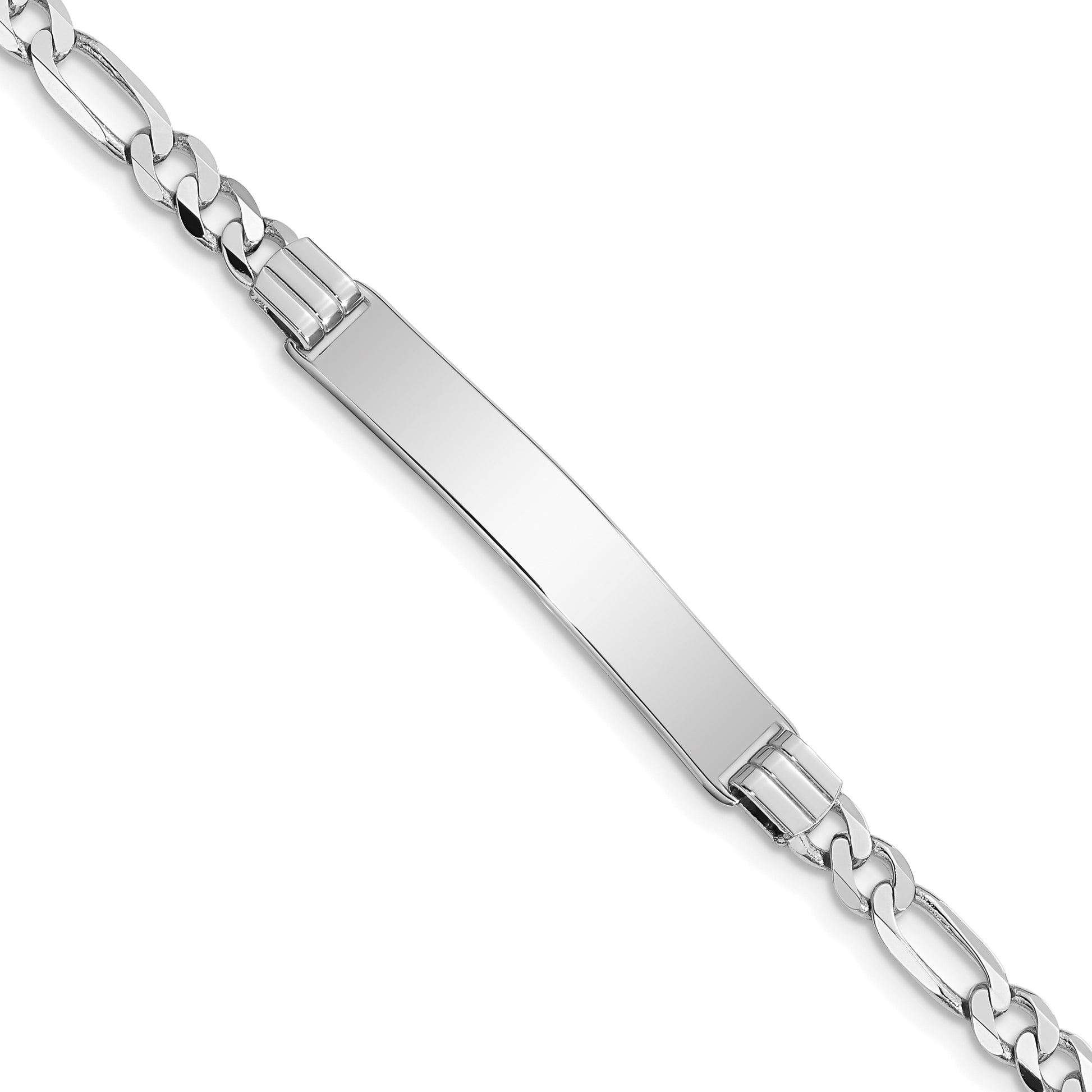 14k White Gold Polished Solid Chain/Solid Plate Figaro Link 33.5x6mm Plate 7 inch ID Bracelet