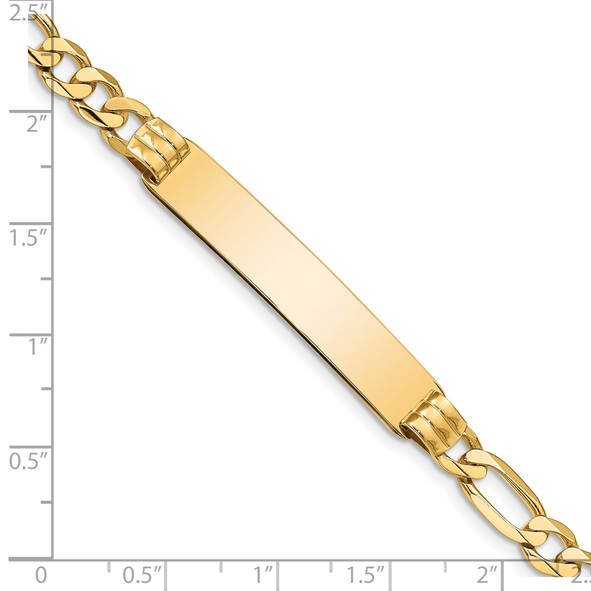 14k Polished Solid Chain/Solid Plate Figaro Link 39x8mm Plate 7 inch ID Bracelet