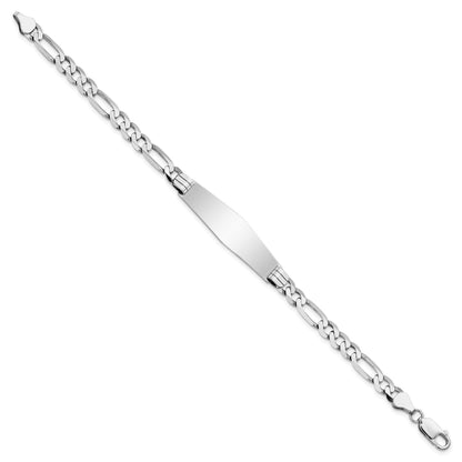 14k White Gold Polished Solid Chain/Solid Plate Figaro Link Soft Diamond Shape 38.5x10mm Plate 8 inch ID Bracelet