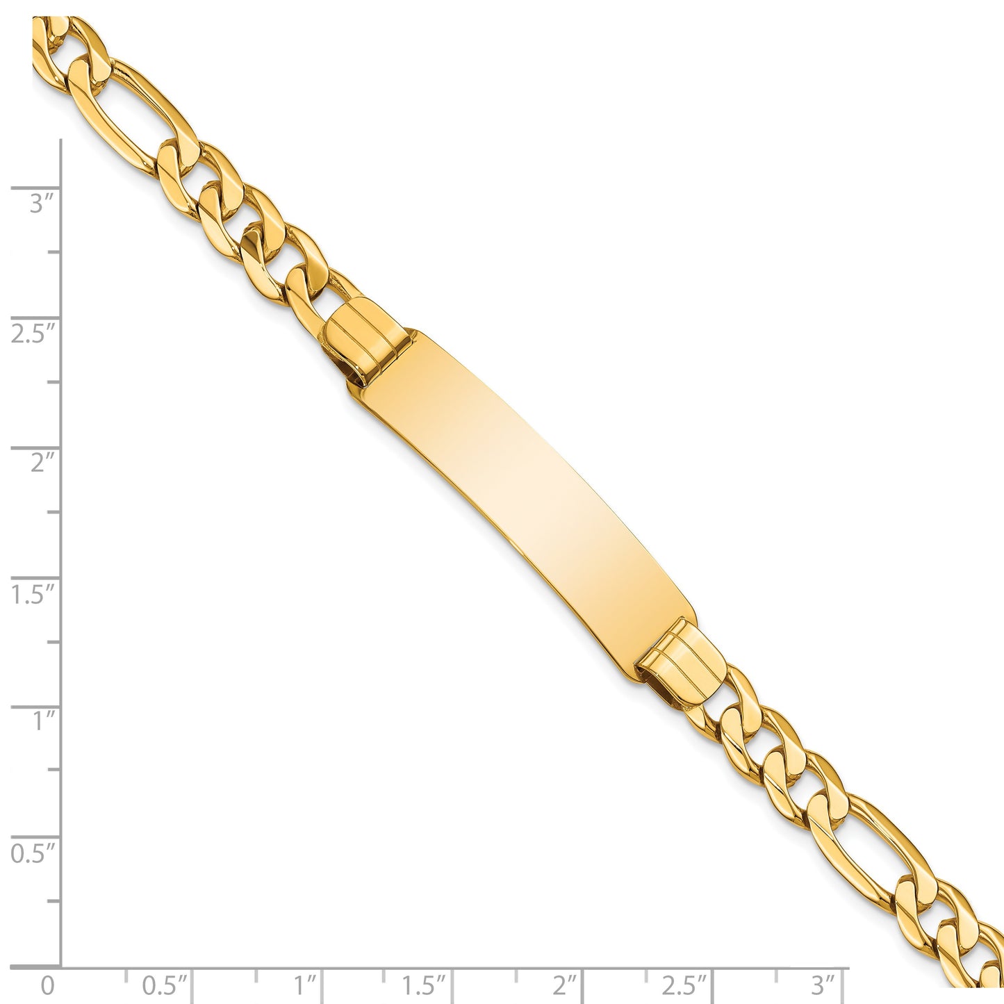 14k Polished Solid Chain/Solid Plate Figaro Link 38x10mm Plate 8 inch ID Bracelet