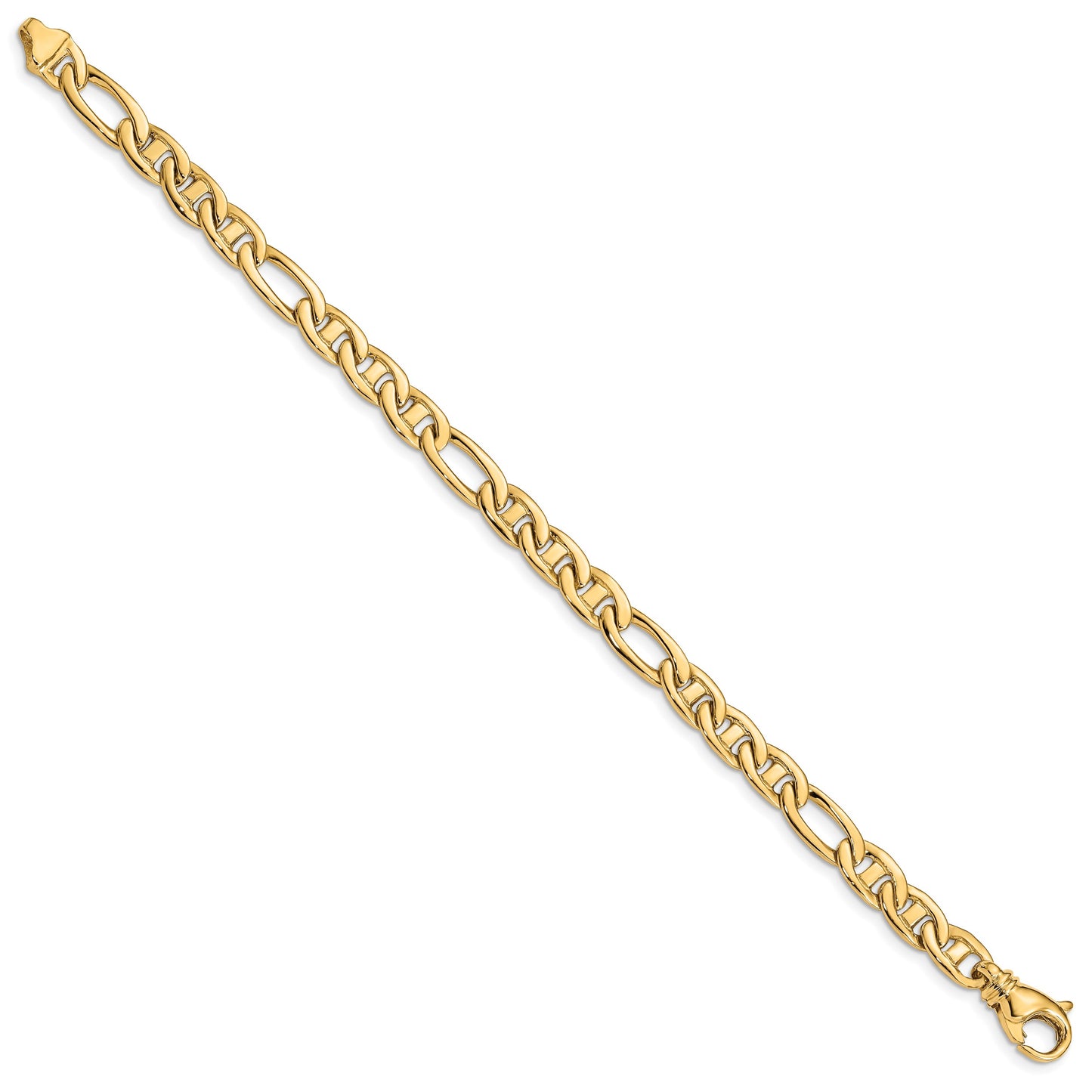 14K 8.25 inch 6.5mm Solid Hand Polished Fancy Flat Anchor Link with Fancy Lobster Clasp Bracelet