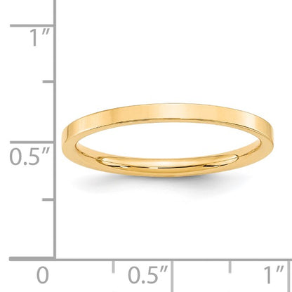 14k Yellow Gold 2mm Standard Weight Flat Comfort Fit Wedding Band Size 10