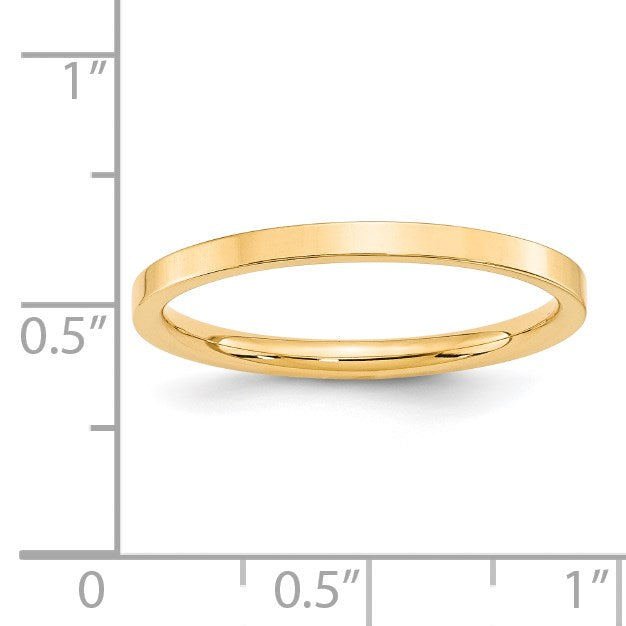 14k Yellow Gold 2mm Standard Weight Flat Comfort Fit Wedding Band Size 5.5