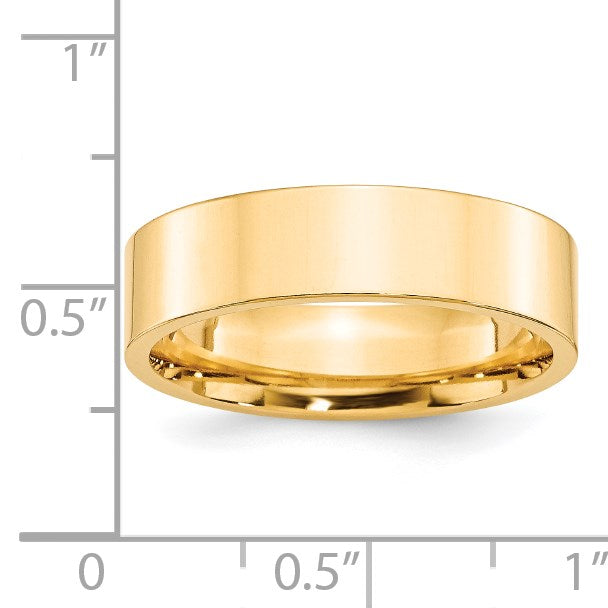 14k Yellow Gold 6mm Standard Weight Flat Comfort Fit Wedding Band Size 5