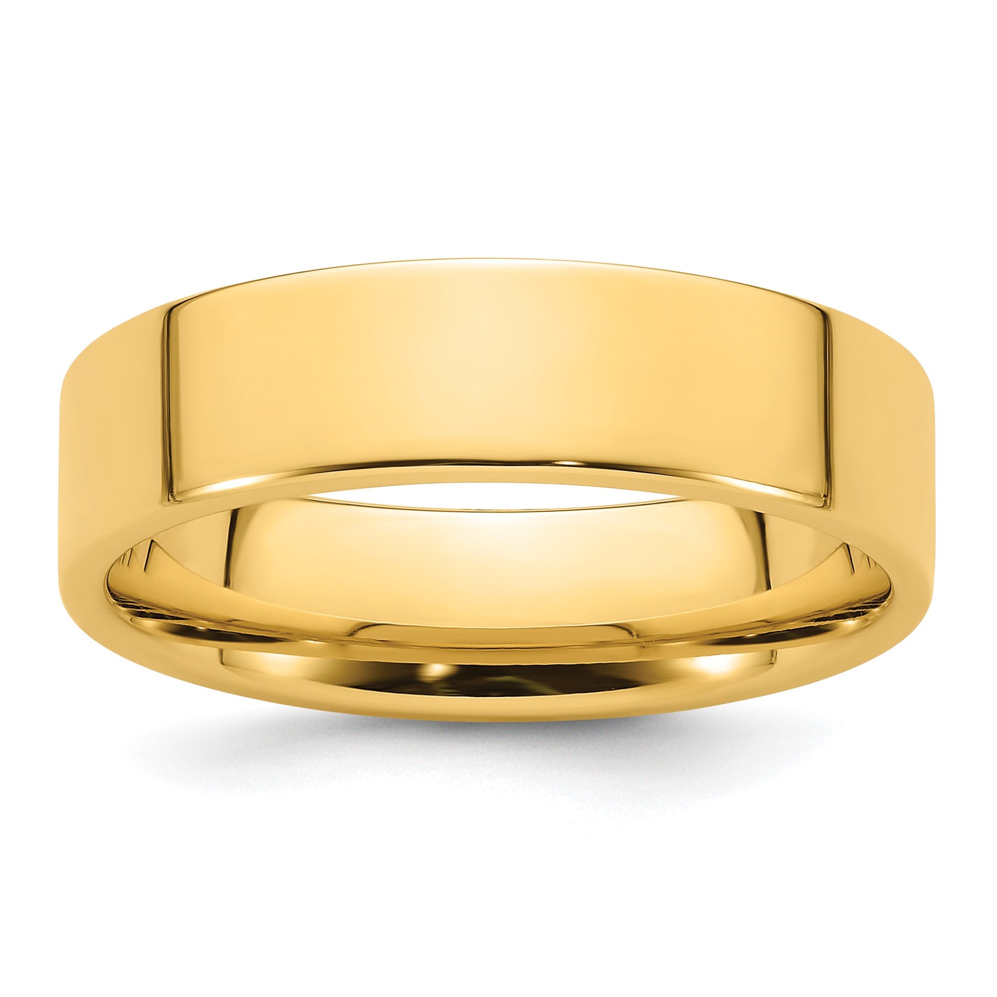 14k Yellow Gold 6mm Standard Weight Flat Comfort Fit Wedding Band Size 5
