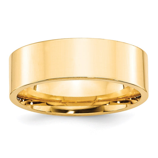 14k Yellow Gold 7mm Standard Weight Flat Comfort Fit Wedding Band Size 7.5