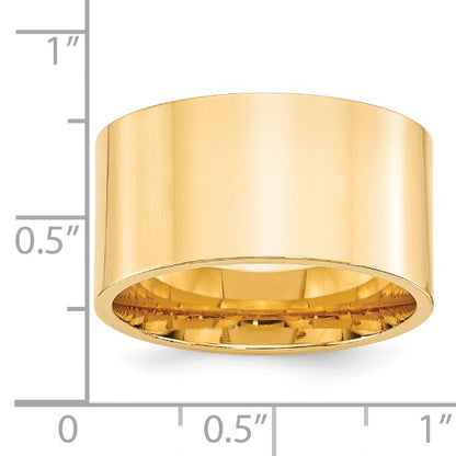 14k Yellow Gold 12mm Standard Weight Flat Comfort Fit Wedding Band Size 10