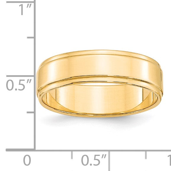 14k Yellow Gold 6mm Flat with Step Edge Wedding Band Size 11.5