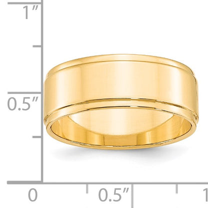 14k Yellow Gold 8mm Flat with Step Edge Wedding Band Size 10.5