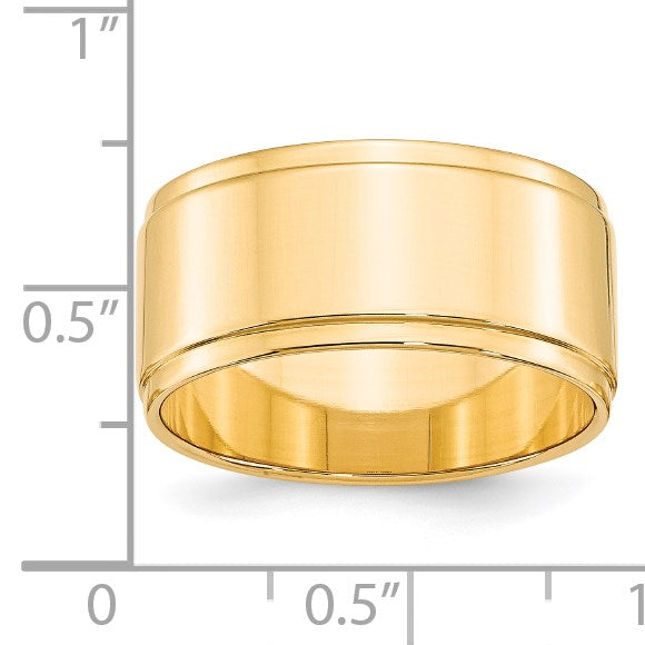 14k Yellow Gold 10mm Flat with Step Edge Wedding Band Size 10